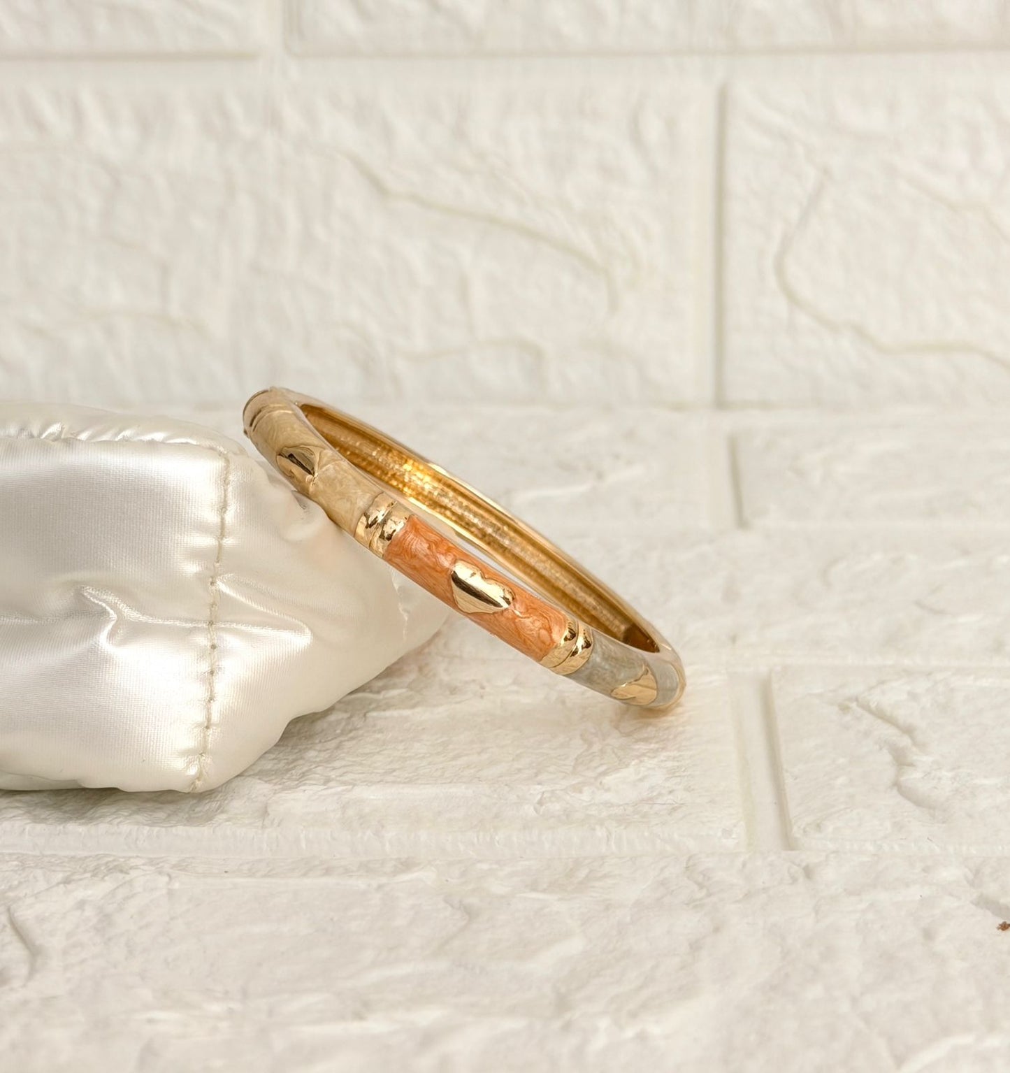 Heart Accent Enamel Kada - Peach Ivory Grey