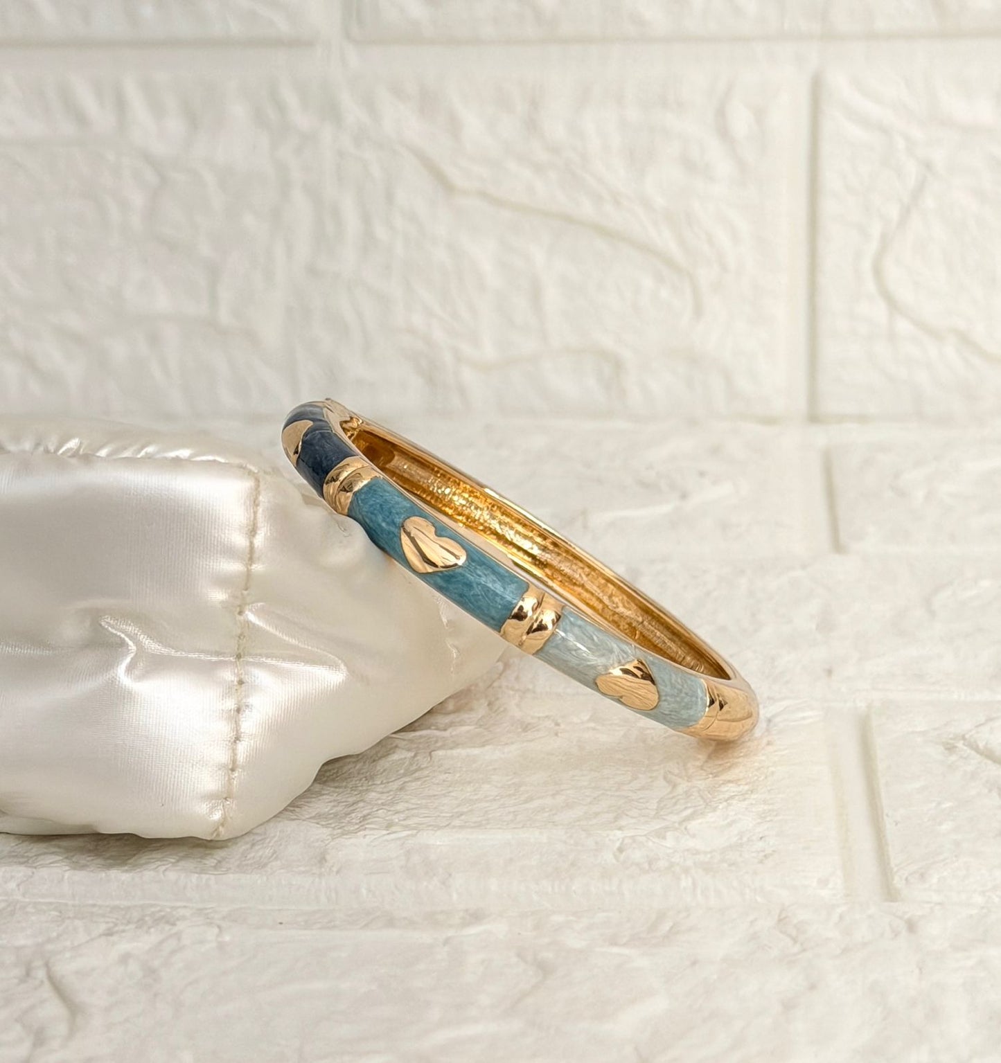 Heart Accent Enamel Kada - Teal Navy Aqua