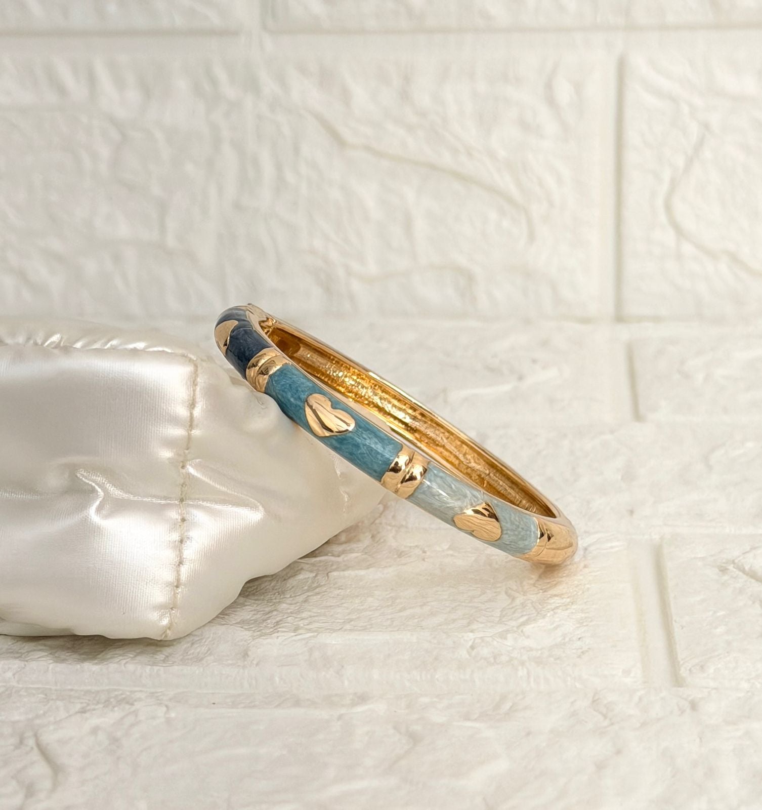 Heart Accent Enamel Kada - Teal Navy Aqua