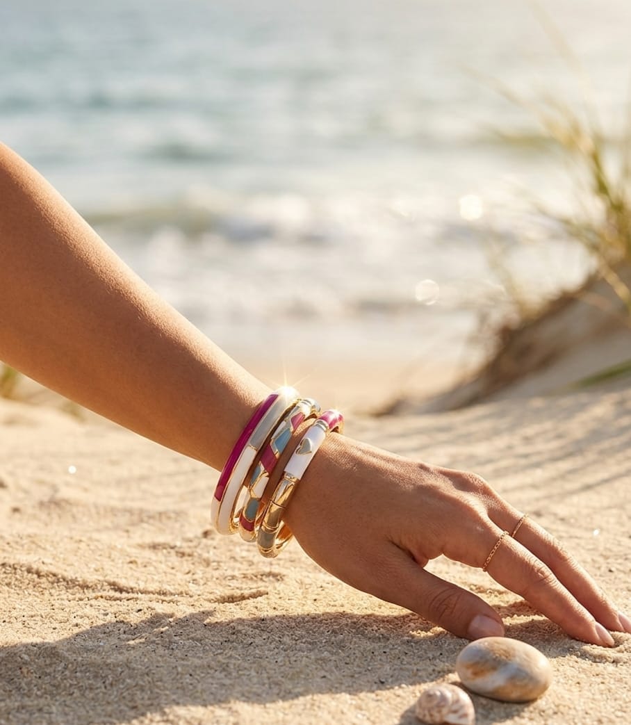 Women’s Pink Multicolor Enamel Kada (Stack of 4)