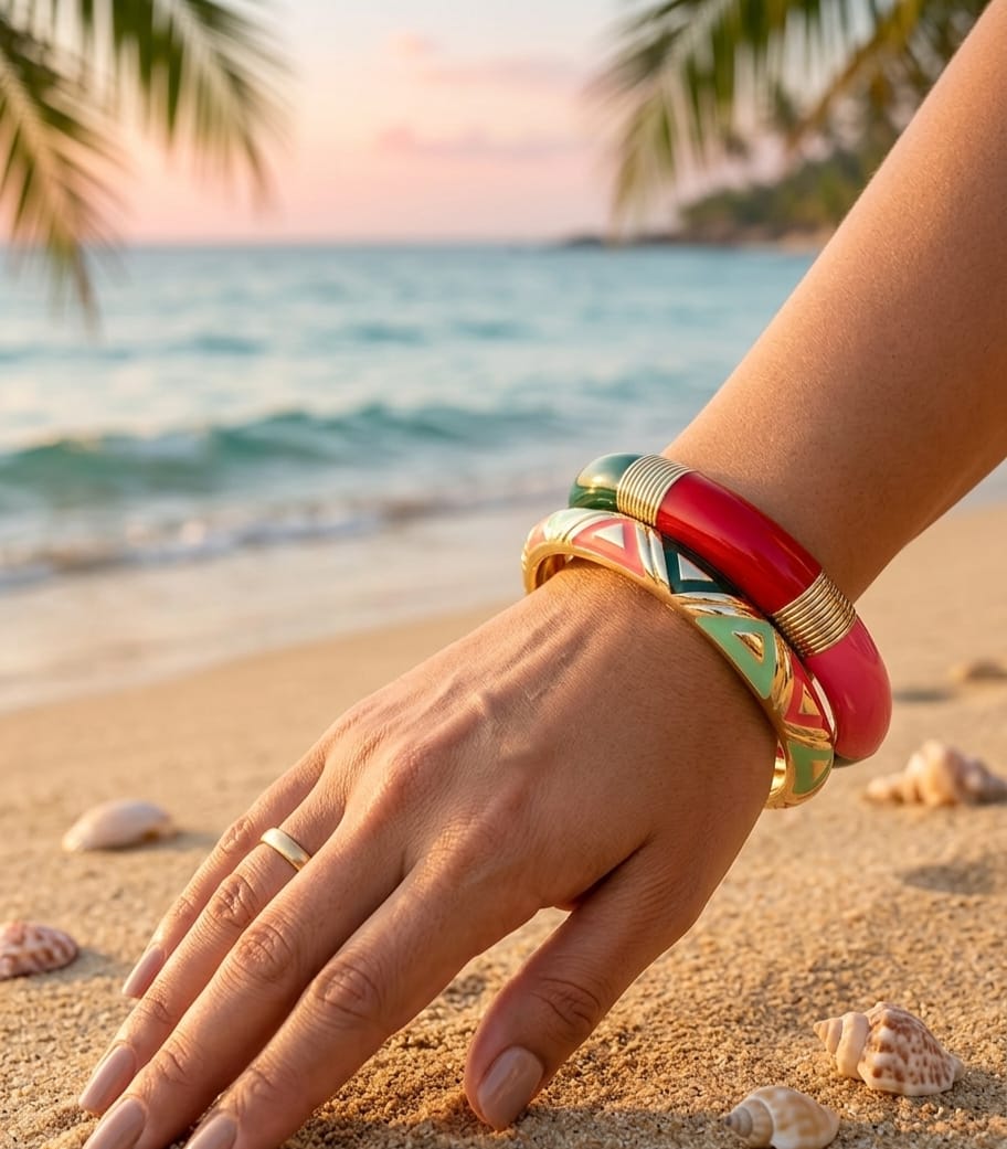 Women’s Red Green Enamel Kada (Stack of 2)