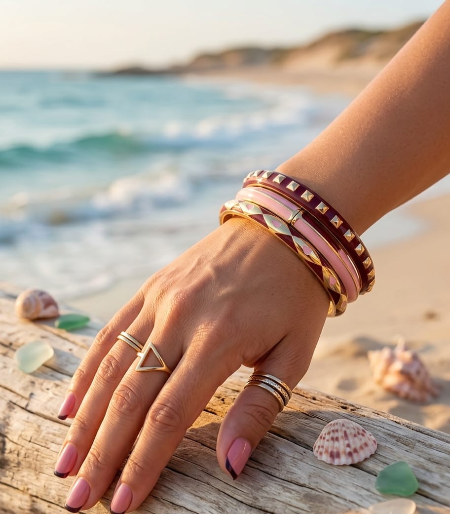 Women’s Burgundy Pink Enamel Kada (Stack of 3)