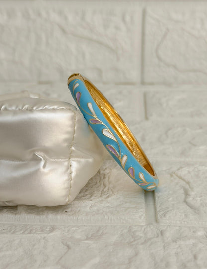 Leaf Vine Enamel Kada - Aqua Lilac Ivory