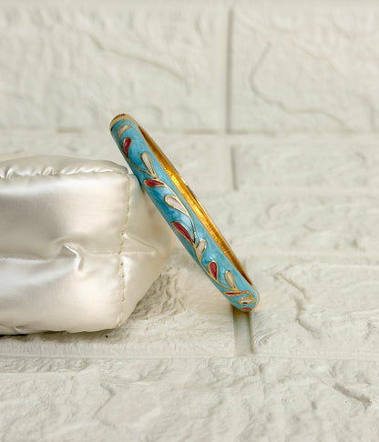 Leaf Vine Enamel Kada - Aqua Pink