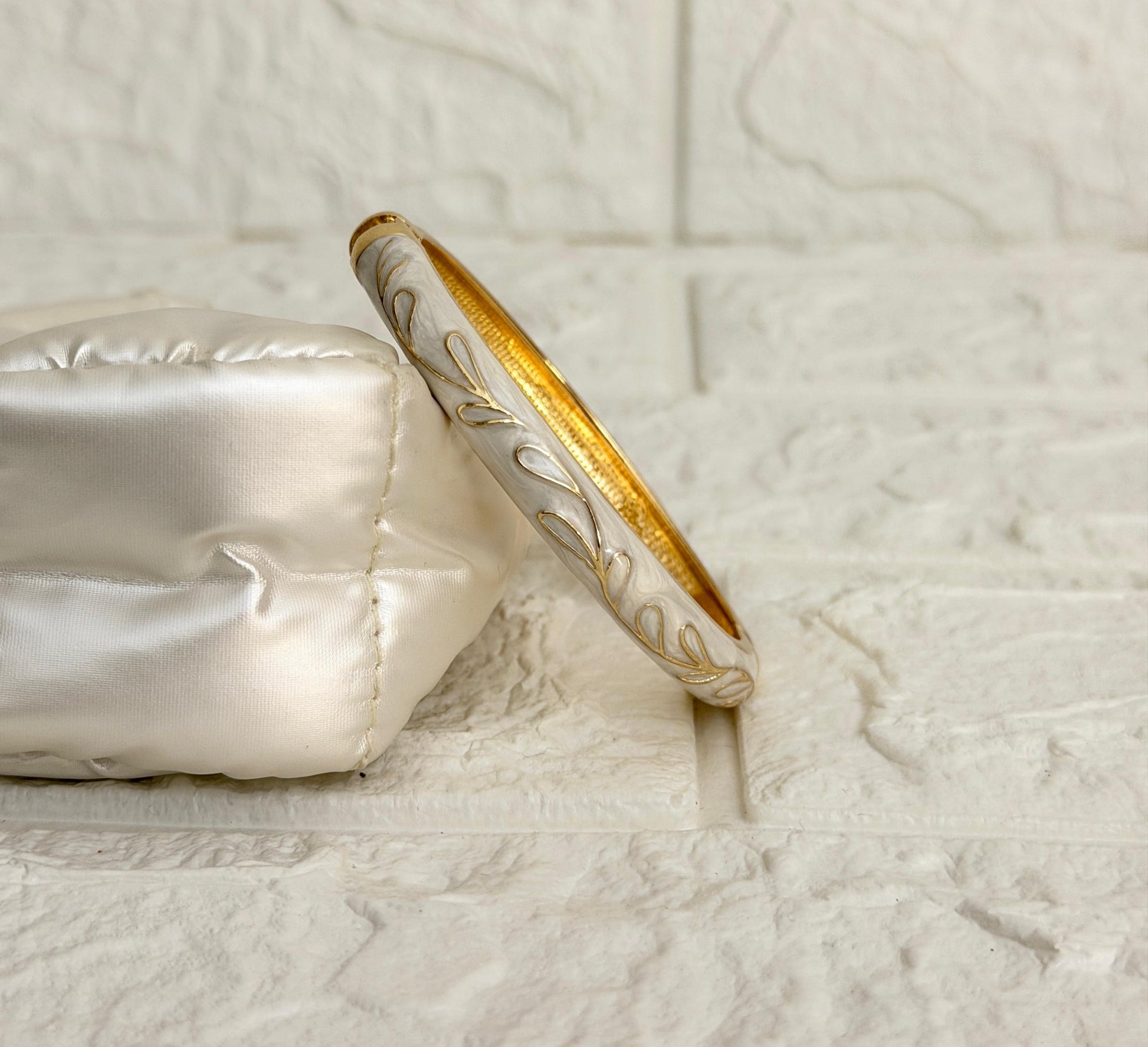 Leaf Vine Enamel Kada - Ivory White