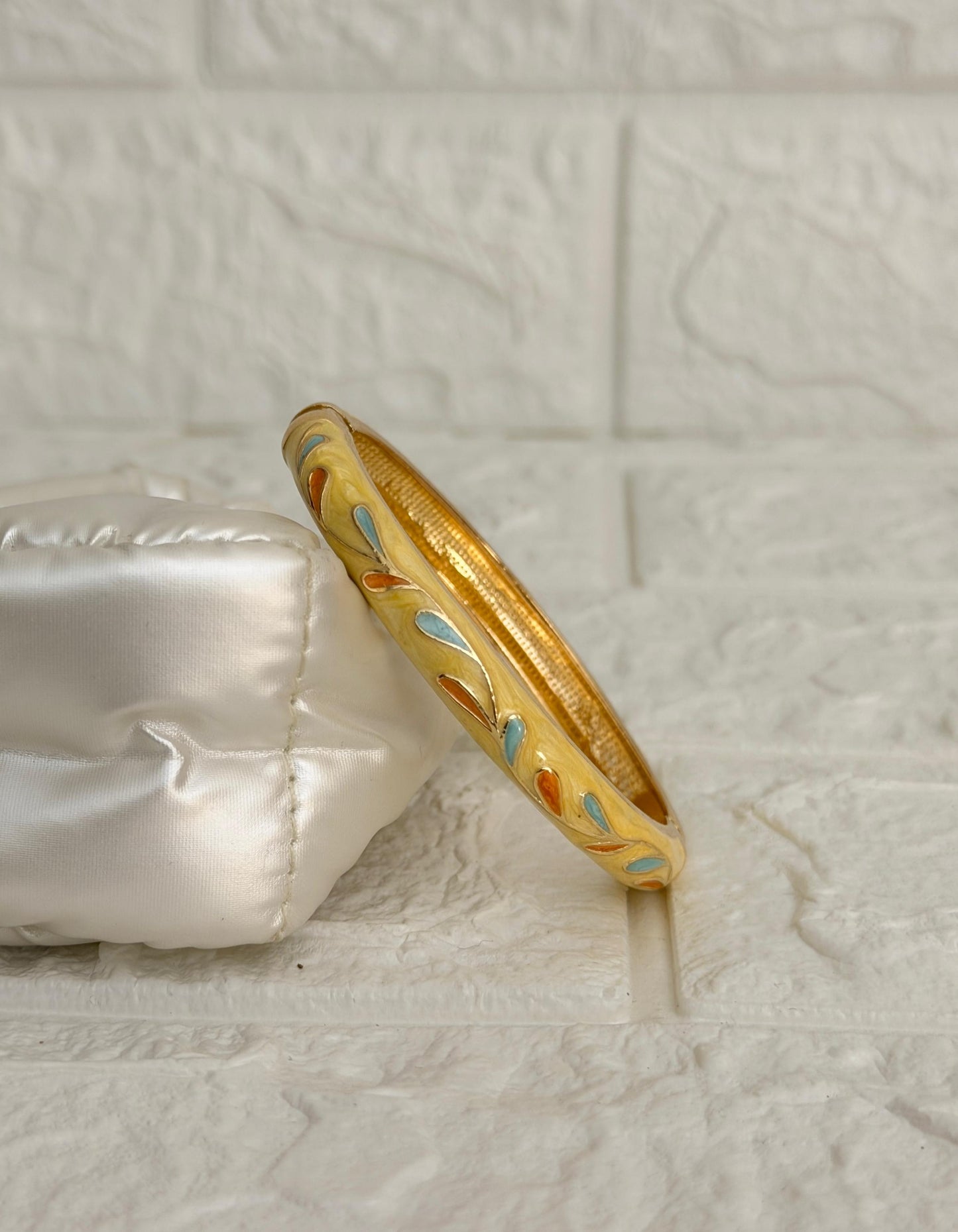 Leaf Vine Enamel Kada - Yellow Aqua Orange