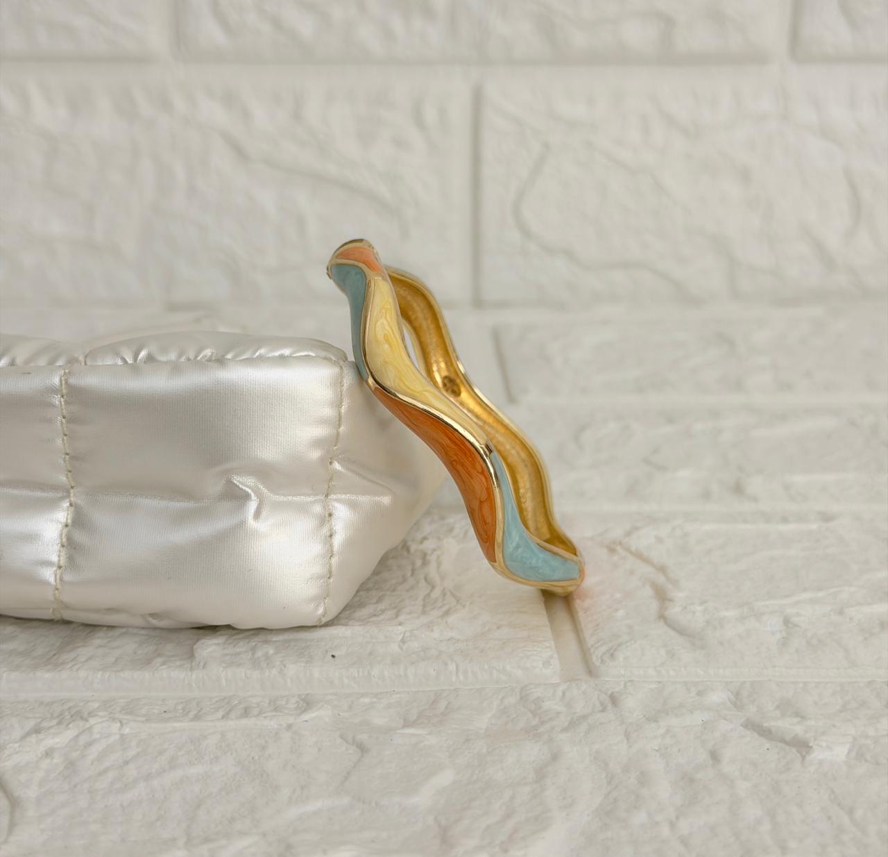 Leher Wave Enamel Kada - Orange Mint Yellow