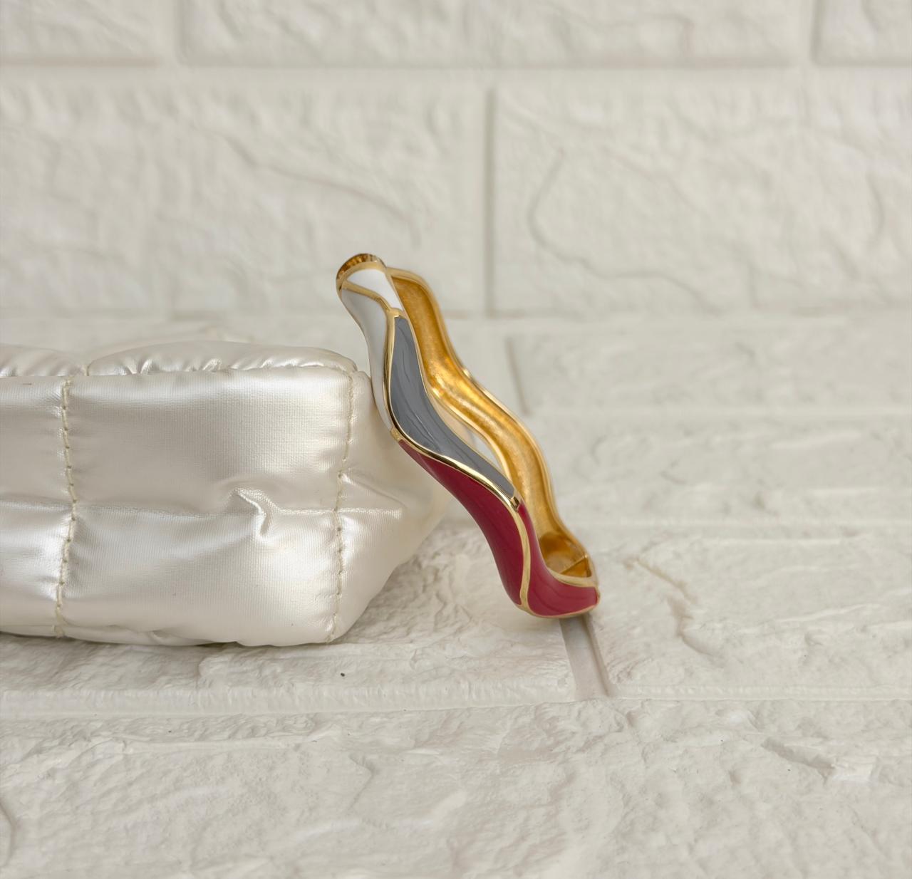 Leher Wave Enamel Kada - Ruby Grey Ivory