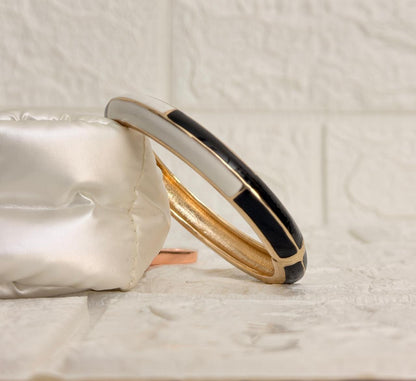Linear Colour Block Enamel Kada - Black White