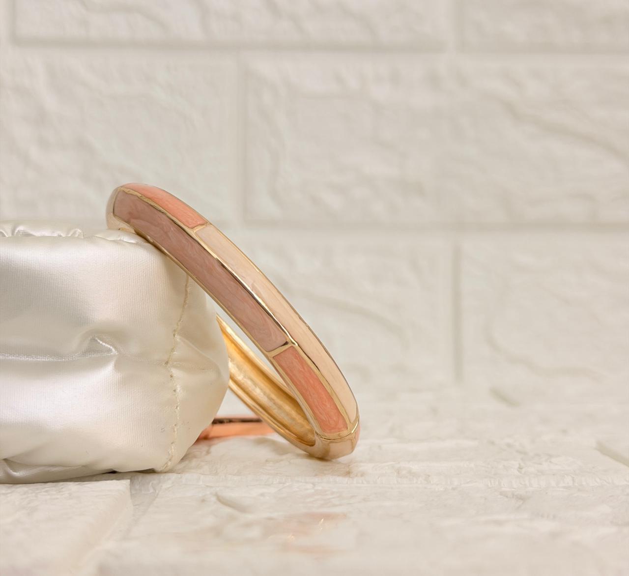 Linear Colour Block Enamel Kada - Blush Peach Ivory