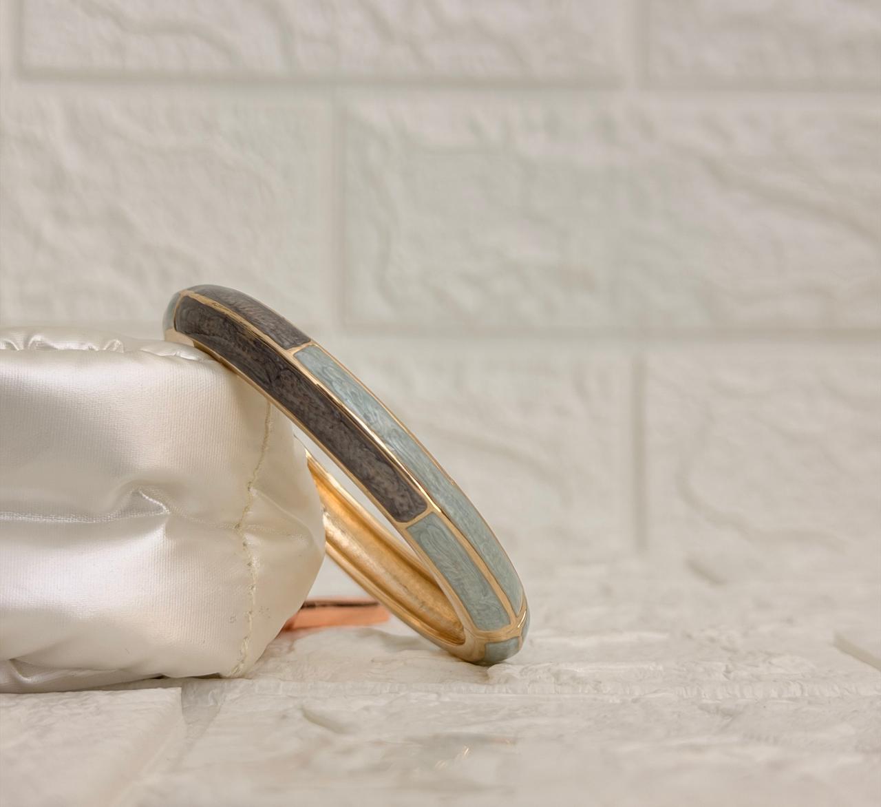 Linear Colour Block Enamel Kada - Charcoal Aqua