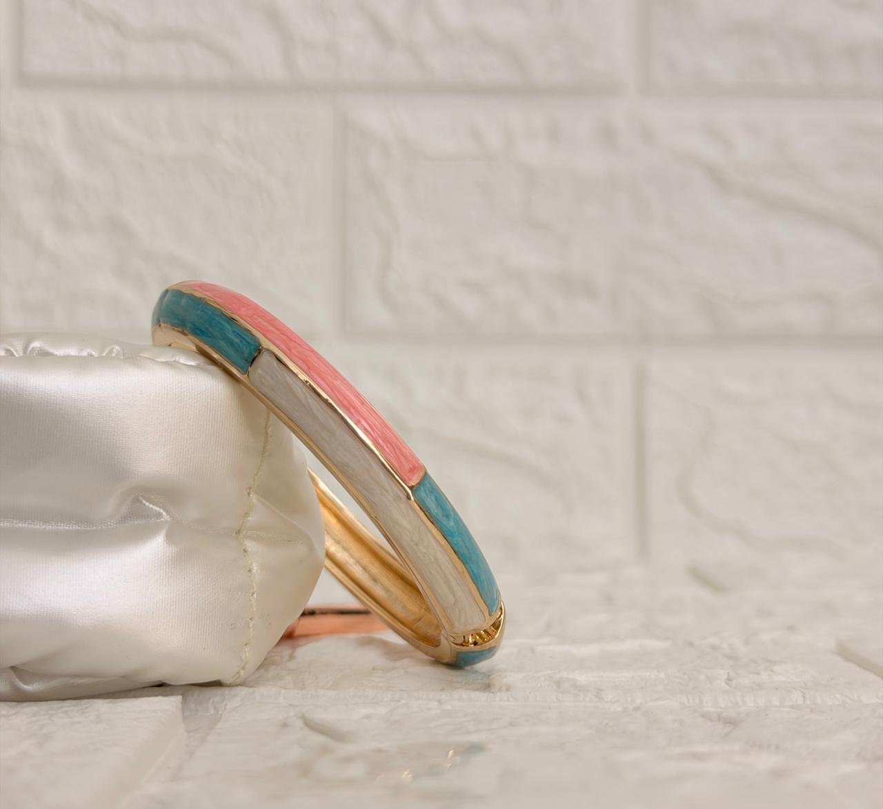 Linear Colour Block Enamel Kada - Coral Aqua Ivory