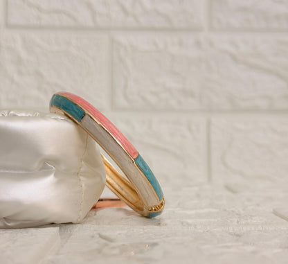 Linear Colour Block Enamel Kada - Coral Aqua Ivory