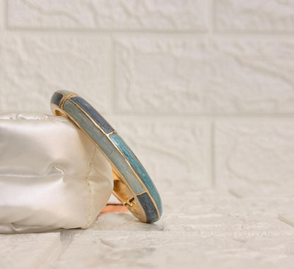 Linear Colour Block Enamel Kada - Grey Aqua