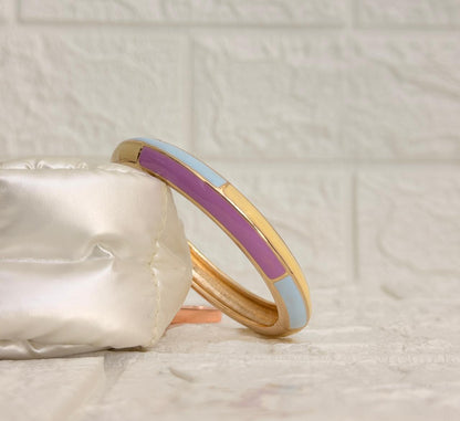 Linear Colour Block Enamel Kada - Lilac Blue Yellow