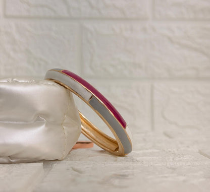 Linear Colour Block Enamel Kada - Magenta Grey White
