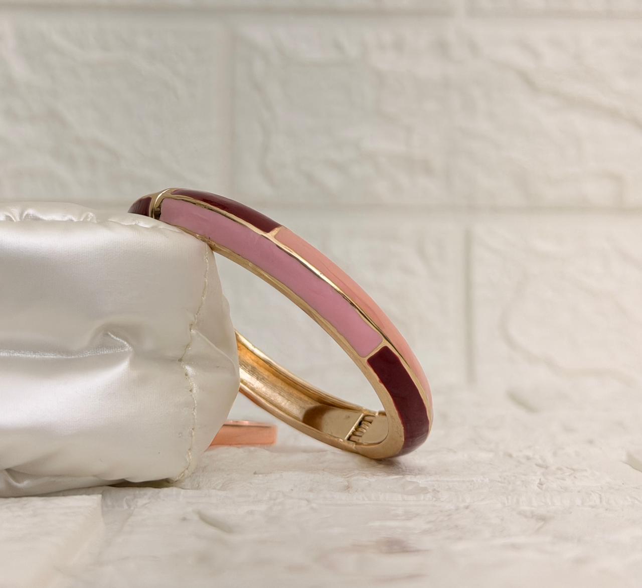 Linear Colour Block Enamel Kada - Pink Burgundy