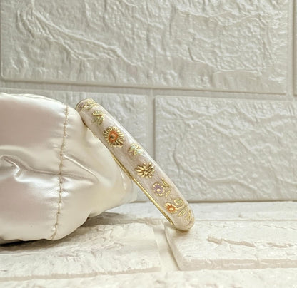 Meadow Bloom Enamel Kada - Pearl Ivory