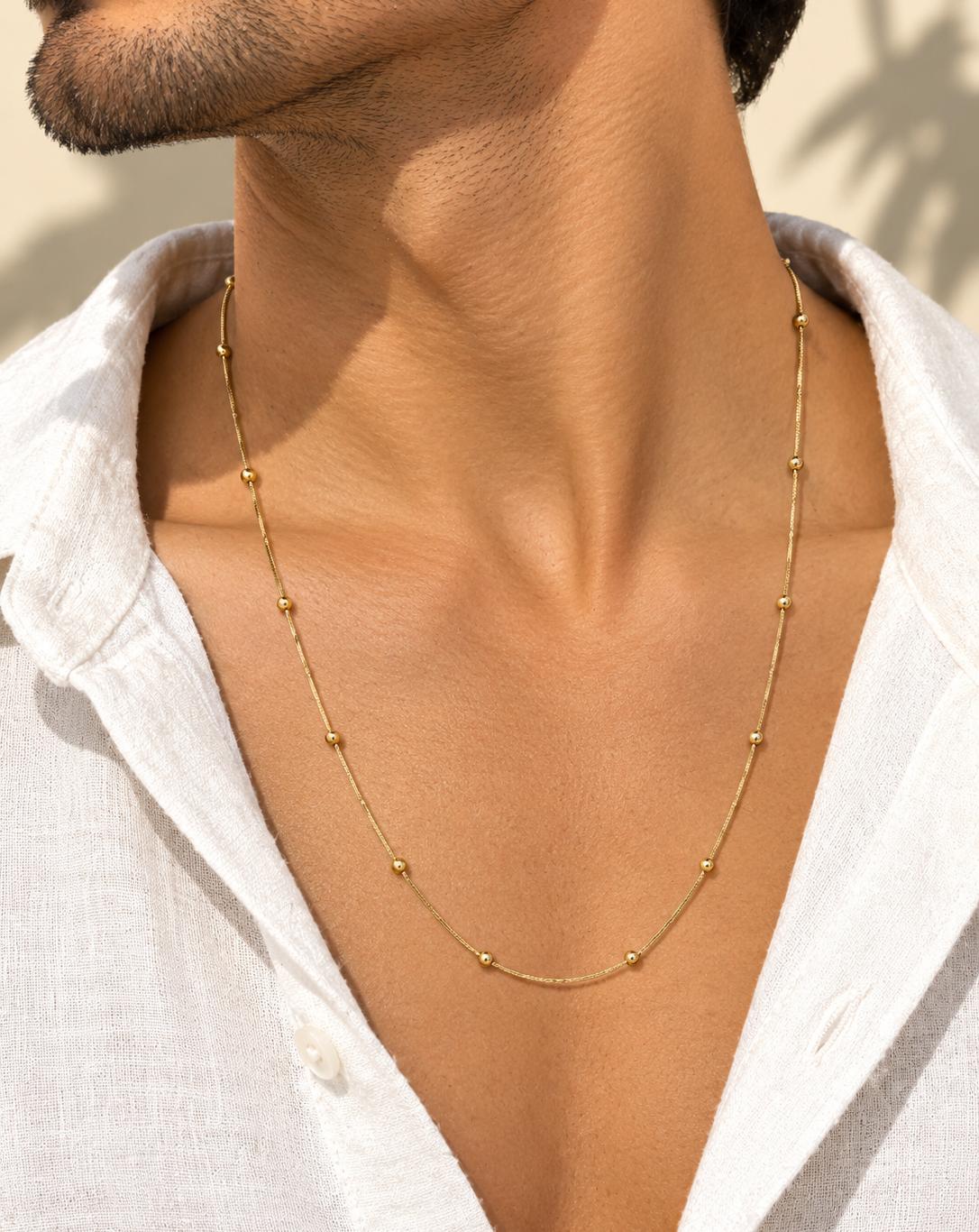 Men Golden Beaded Stainless Steel Chain Necklace (Anti Tarnish)