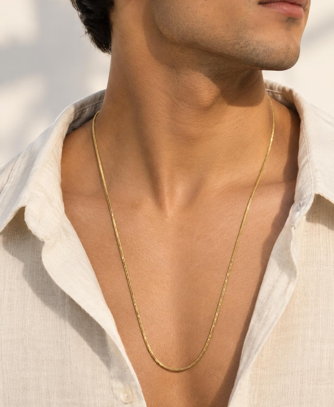 Men Golden Slim Box Stainless Steel Chain Necklace (Anti Tarnish)