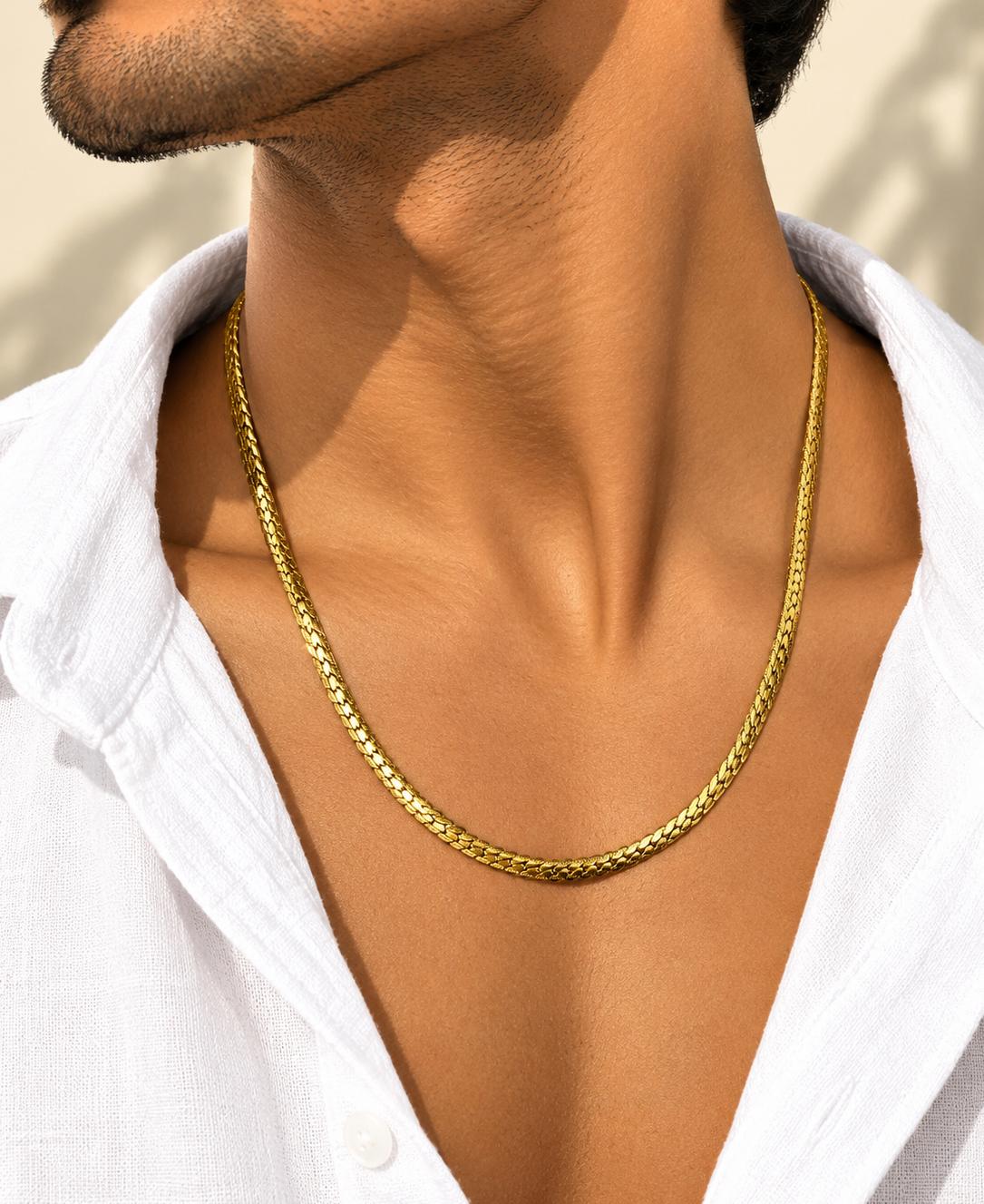 Men Golden Wheat Stainless Steel Chain Necklace (Anti Tarnish)