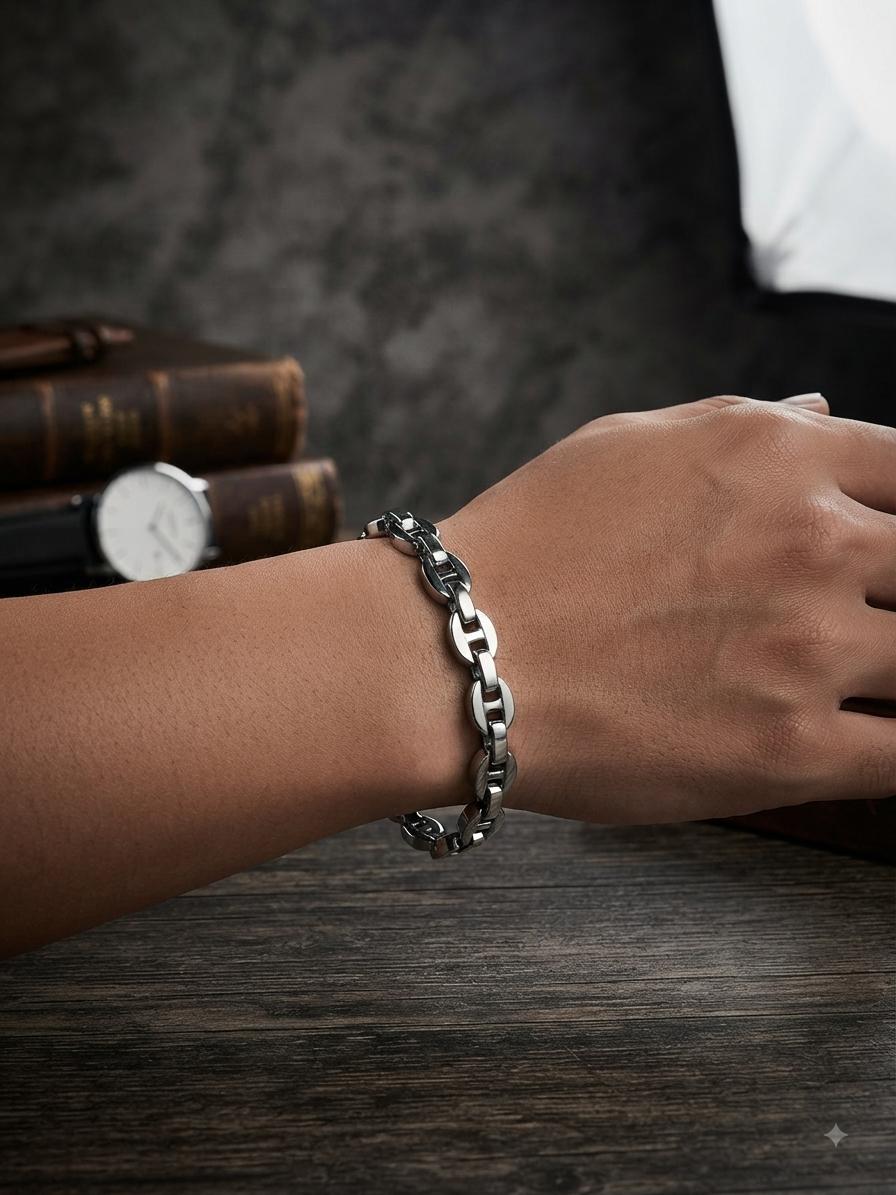 Men Anti Tarnish Silver Anchor Link Bracelet