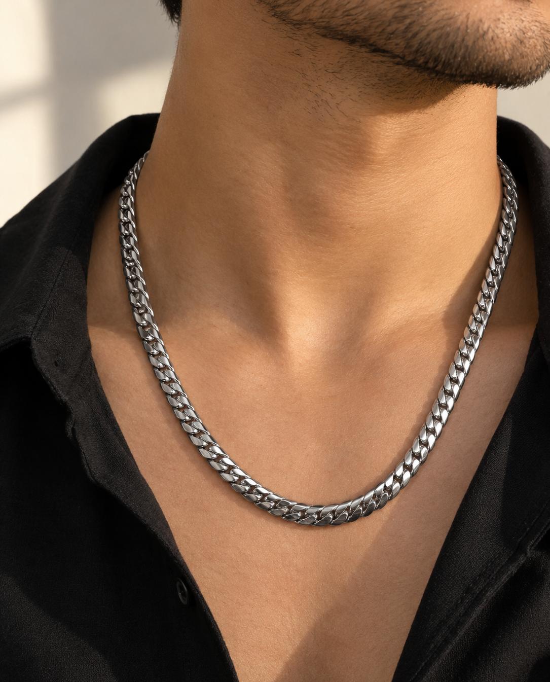 Men Silver Bold Cuban Stainless Steel Chain Necklace (Anti Tarnish)