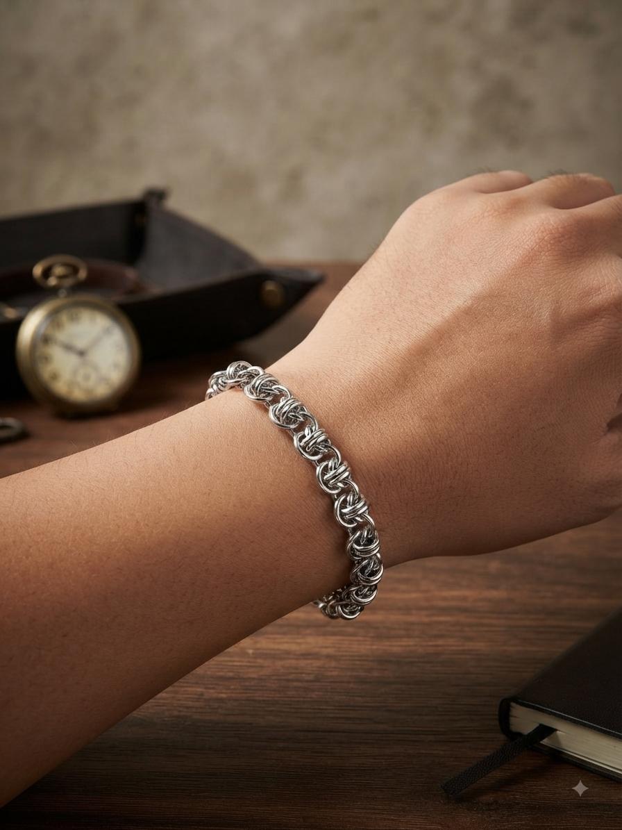 Men Anti Tarnish Silver Byzantine Chain Bracelet