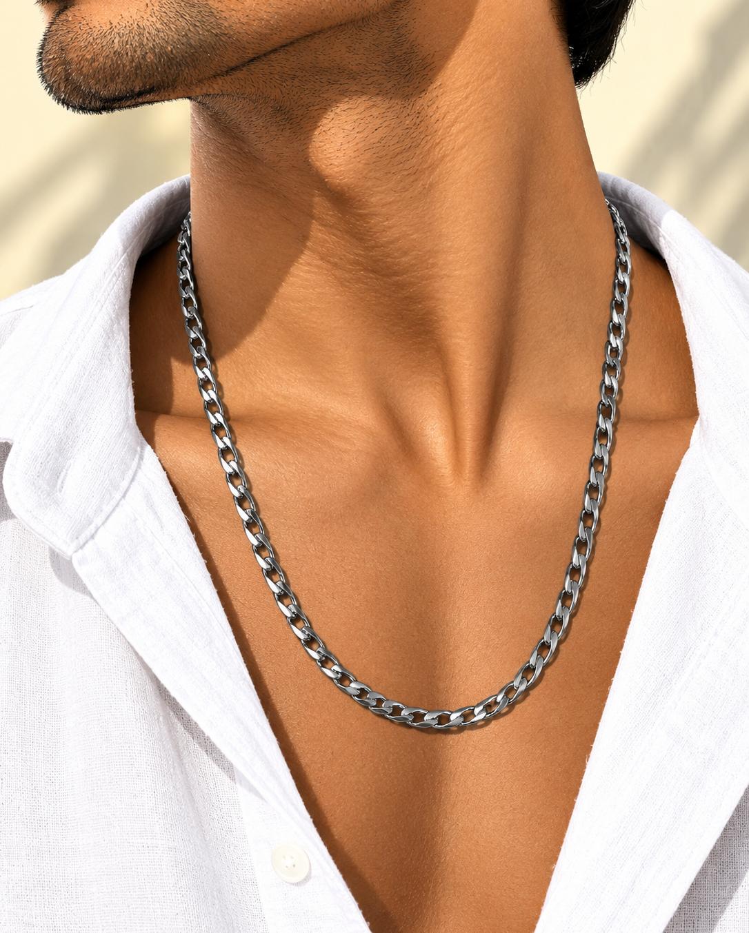 Men Silver Classic Curb Stainless Steel Chain Necklace (Anti Tarnish)