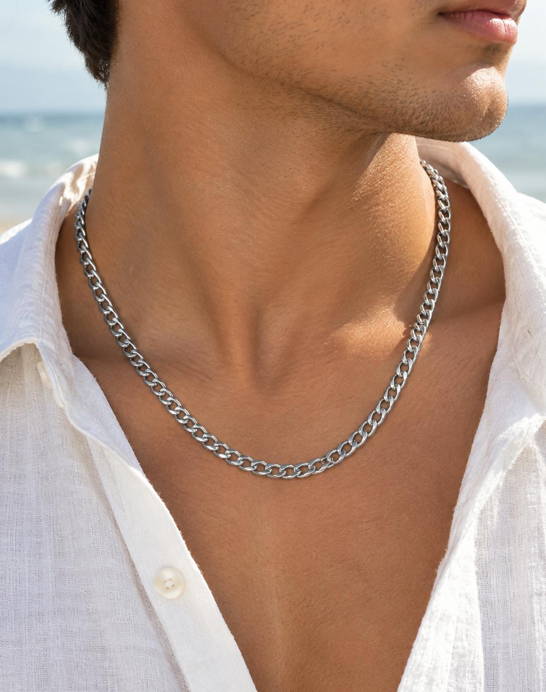 Men Silver Figaro Stainless Steel Chain Necklace (Anti Tarnish)