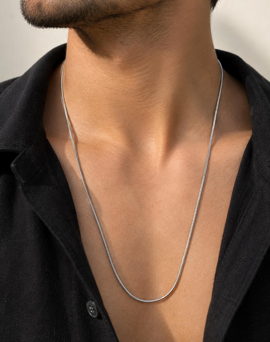 Men Silver Fine Box Stainless Steel Chain Necklace (Anti Tarnish)