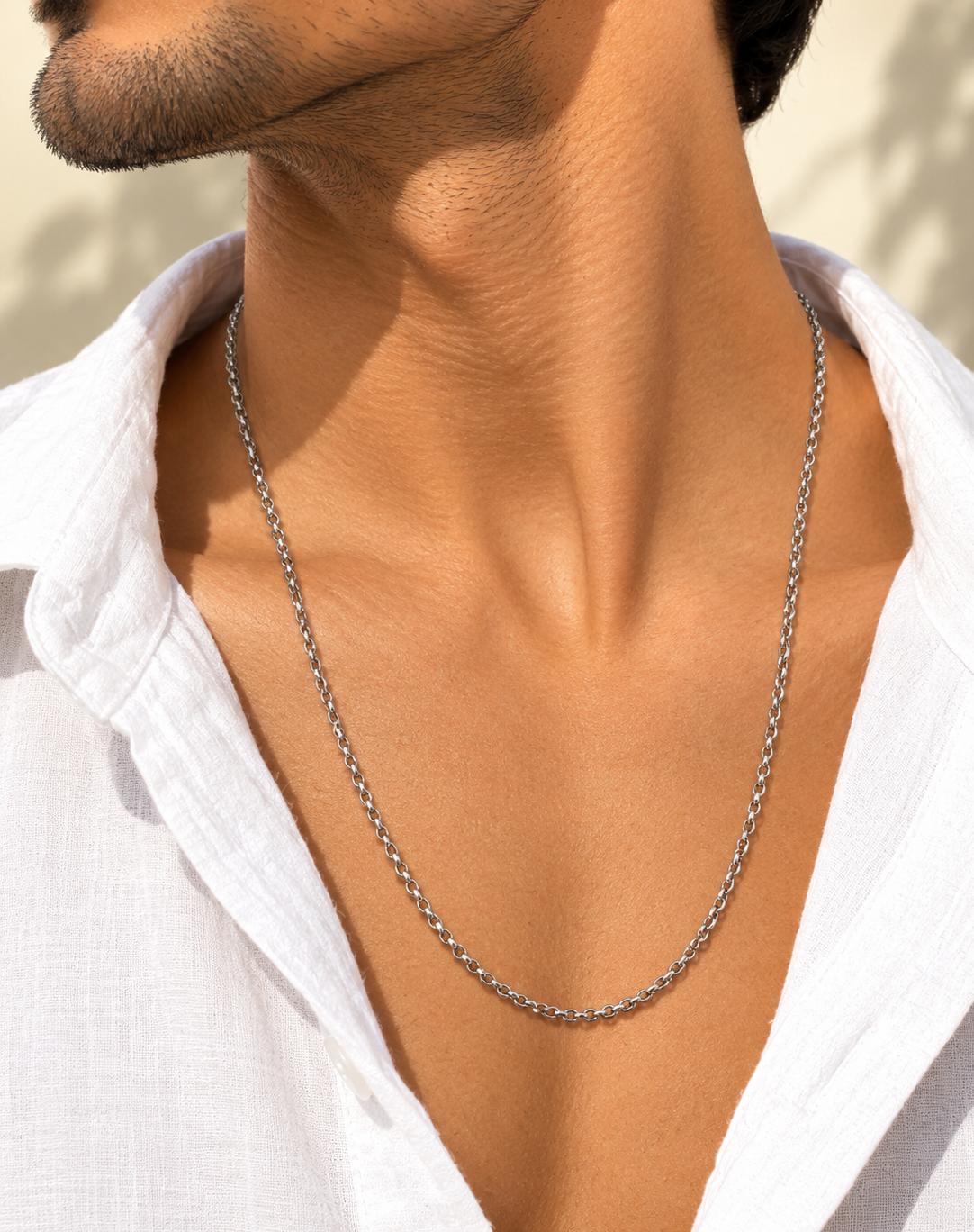 Men Silver Rolo Stainless Steel Chain Necklace (Anti Tarnish)