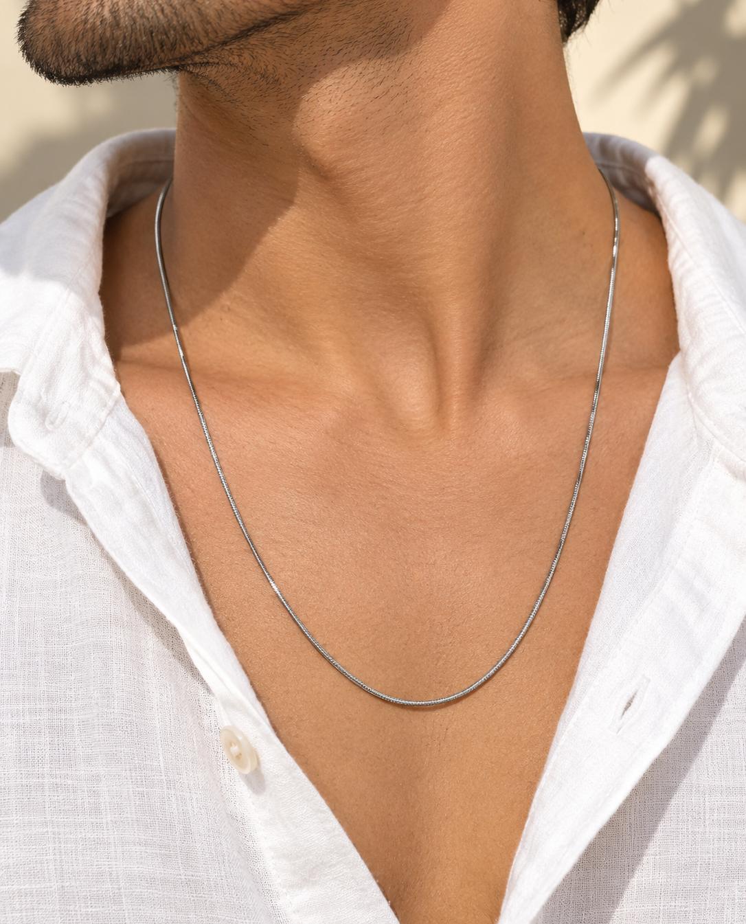 Men Silver Sleek Snake Stainless Steel Chain Necklace (Anti Tarnish)