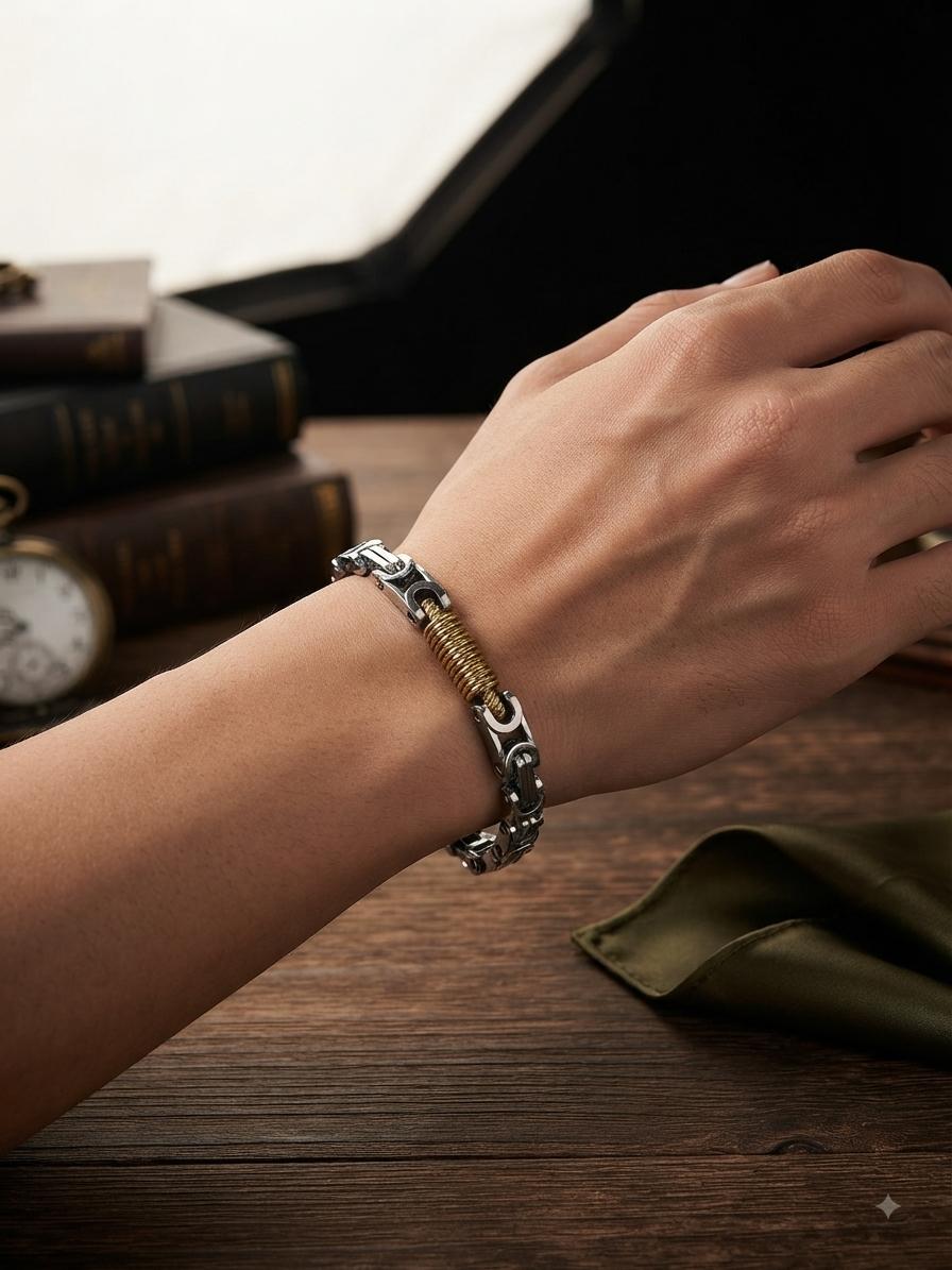 Men Anti Tarnish Two-Tone Industrial Link Bracelet