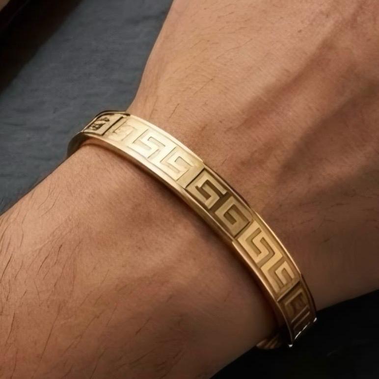 Men's rosegold Greek key kada bracelet