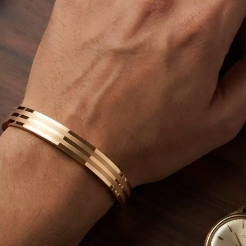 Men's rosegold striped kada bracelet