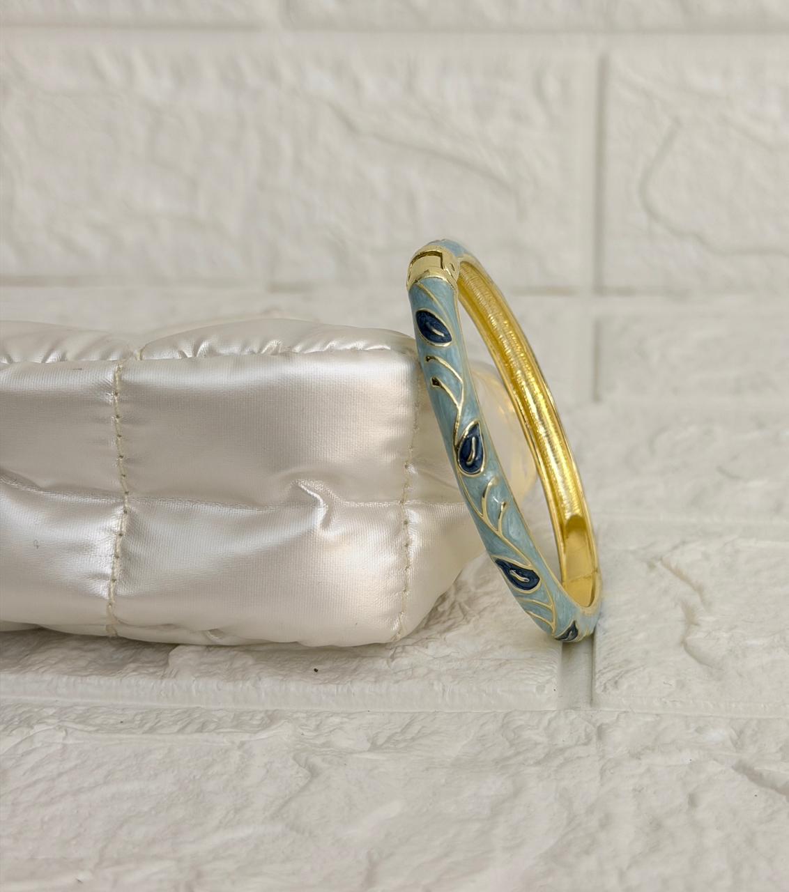 Paisley Vine Enamel Kada - Aqua Navy