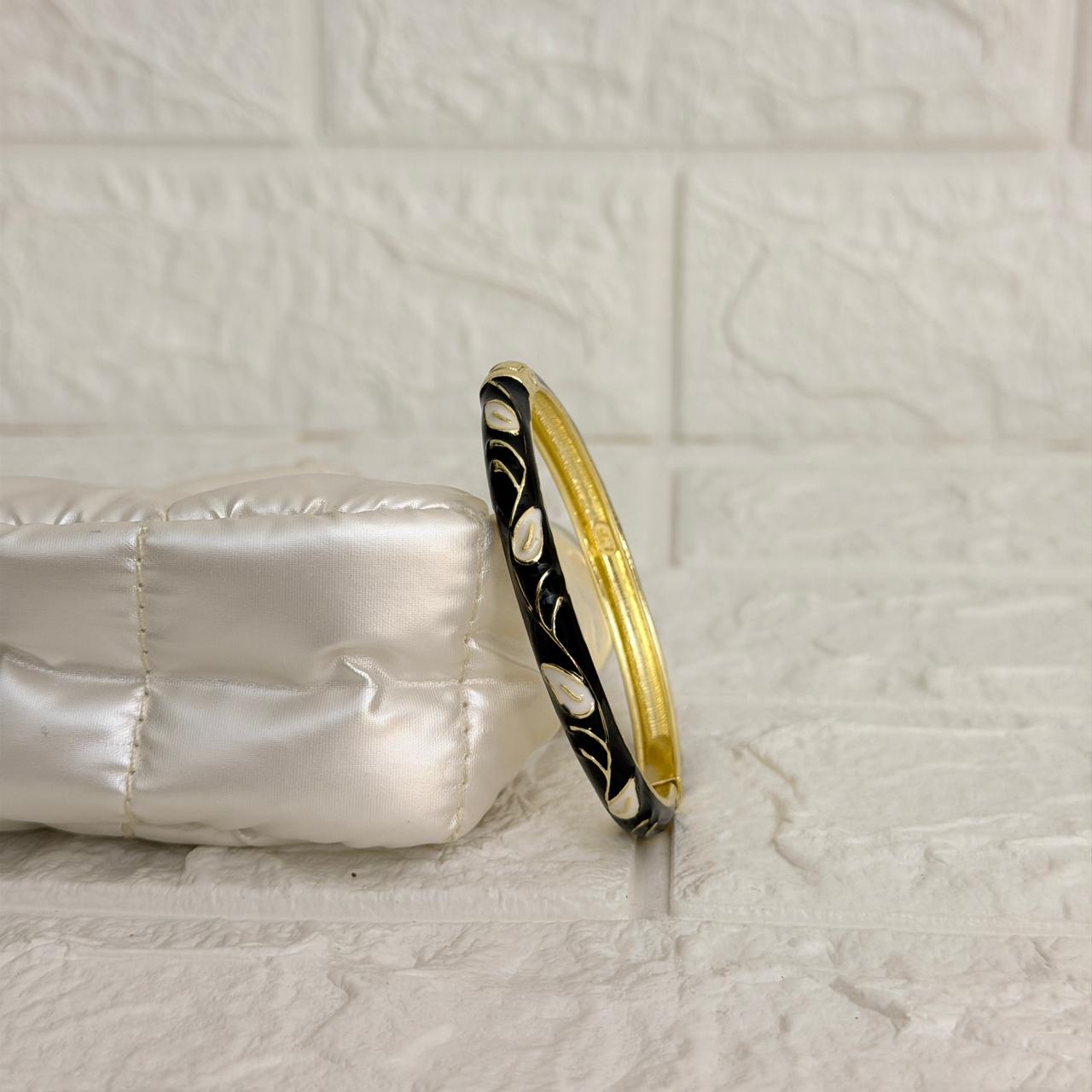 Paisley Vine Enamel Kada - Black Ivory