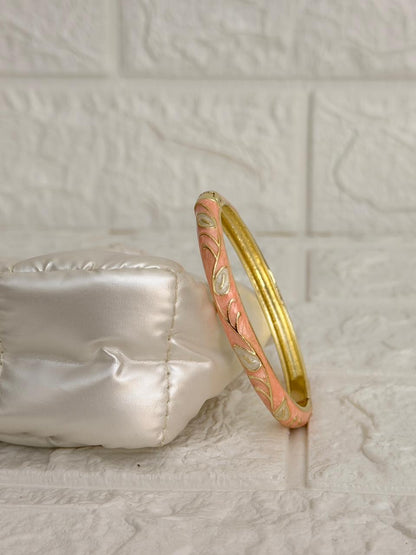 Paisley Vine Enamel Kada - Coral Ivory