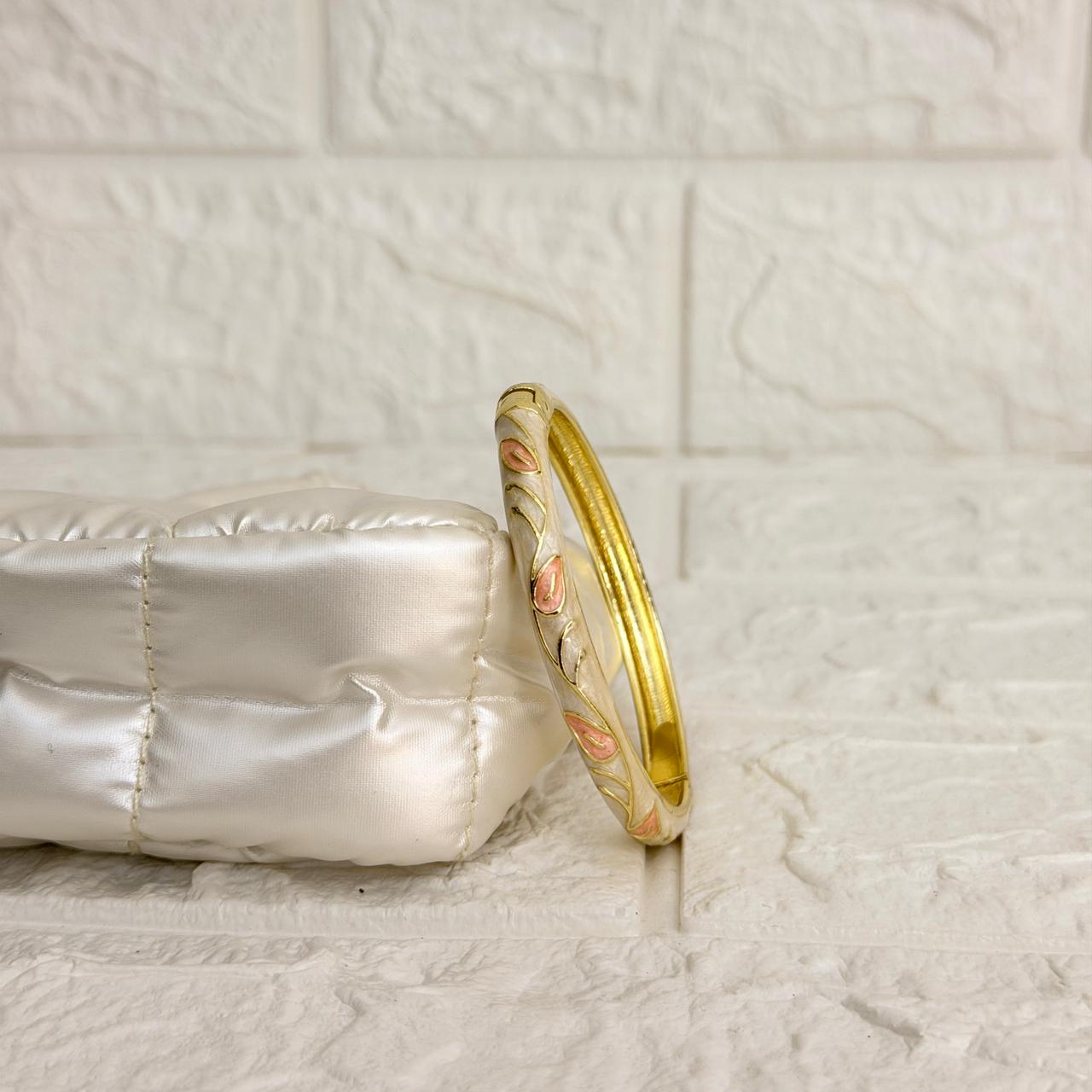 Paisley Vine Enamel Kada - Ivory Pink