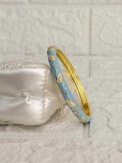 Paisley Vine Enamel Kada - Sky Blue Ivory