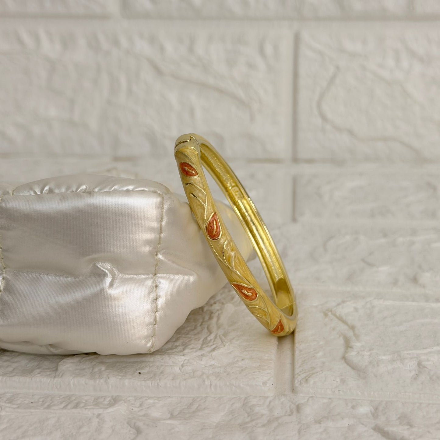 Paisley Vine Enamel Kada - Yellow Orange