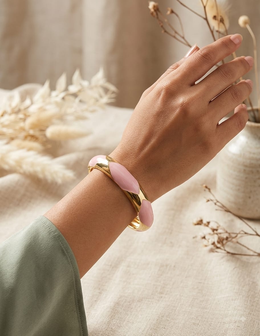 Pink and white enamel kada