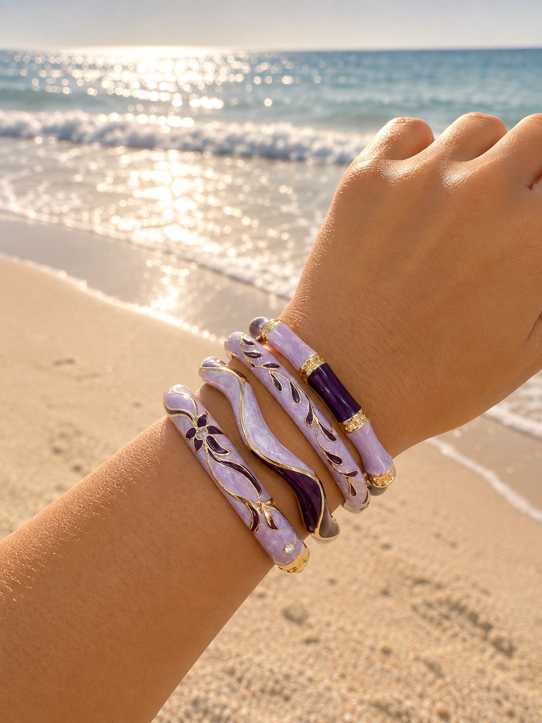 Women’s Purple Floral Enamel Kada Stack of 4