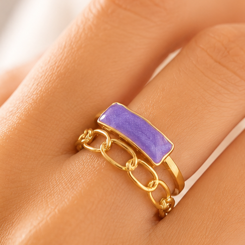 Purple stone chain anti-tarnish ring