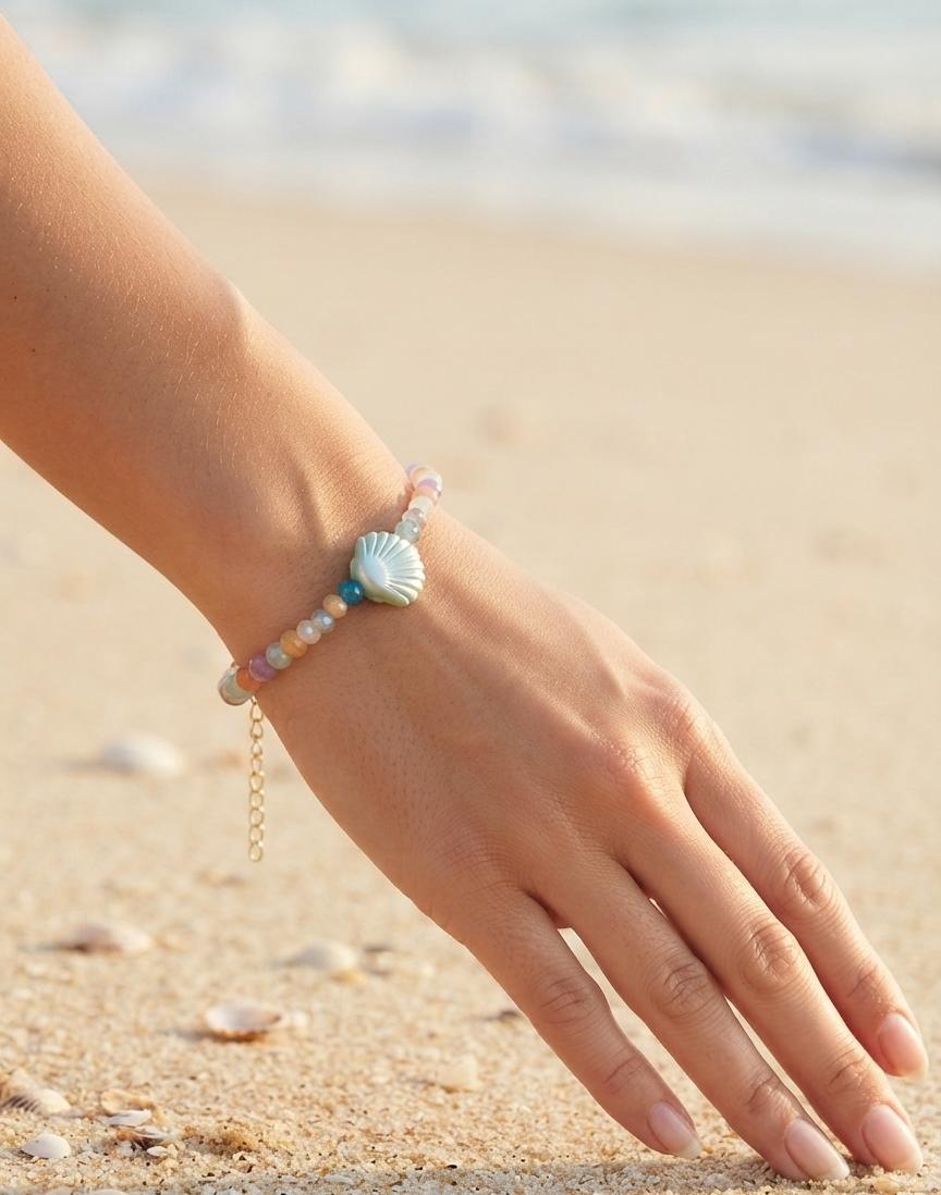 Pastel beaded mint shell charm bracelet