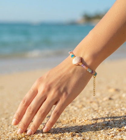Pastel beaded pink shell charm bracelet