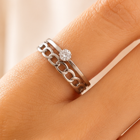 Silver chain crystal anti-tarnish ring