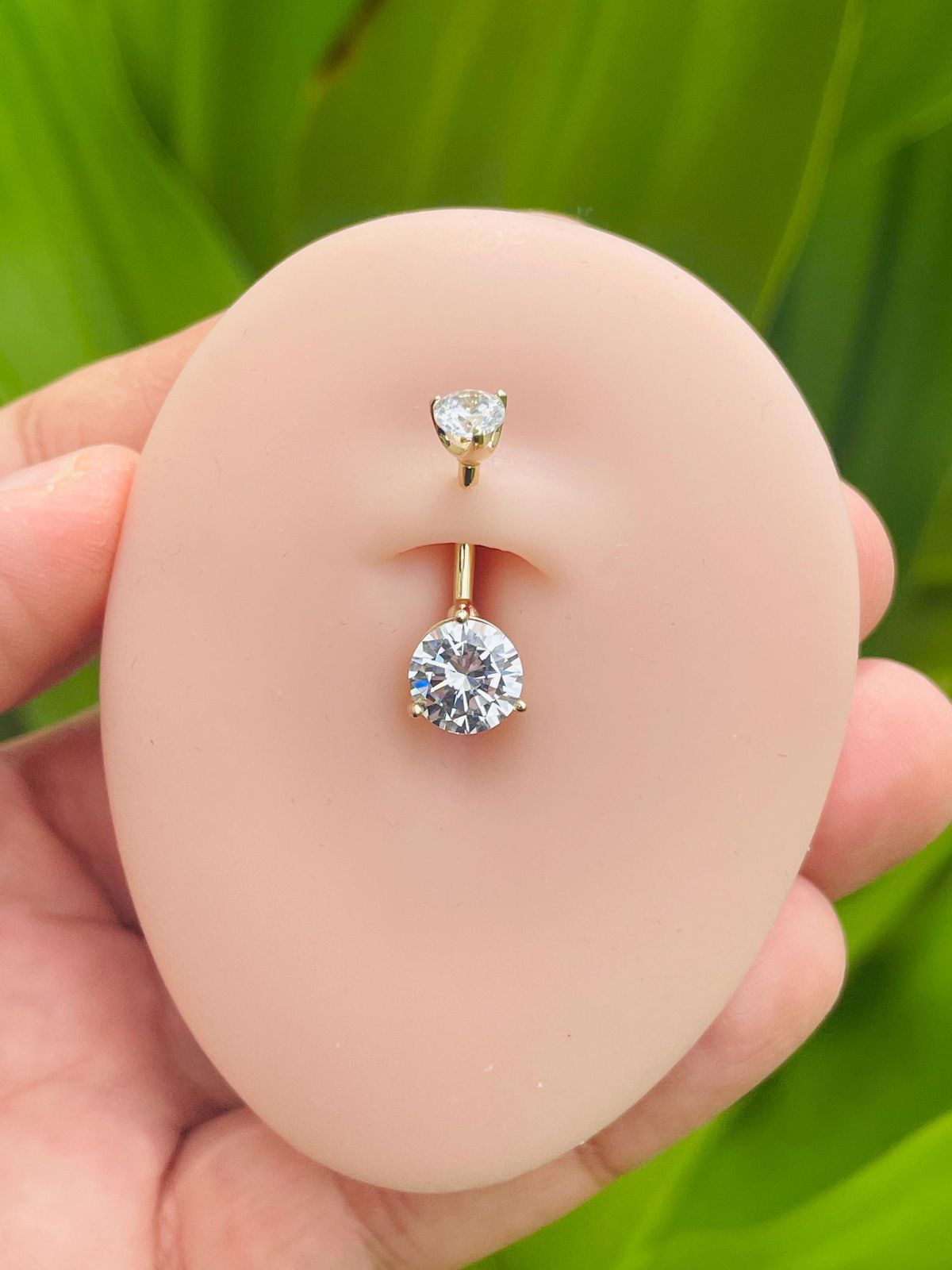 Solitaire Crystal Belly Ring - Close-up