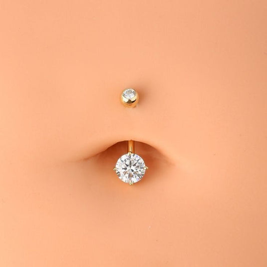 Solitaire Crystal Belly Ring - Front View